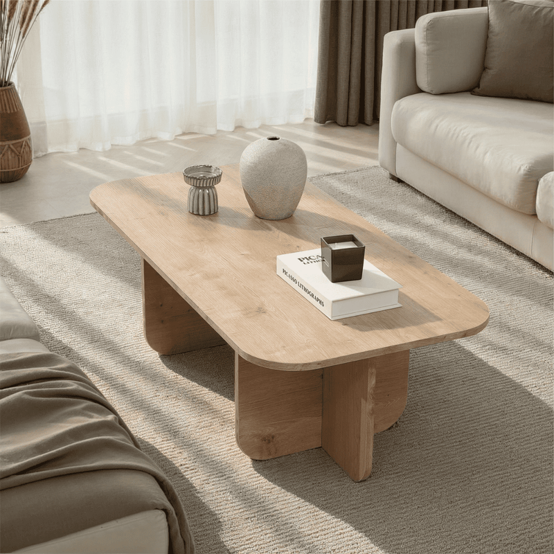 Becaj - Table Basse Rectangulaire Avec Plateau Aux Bords Arrondis - Chêne Saphir