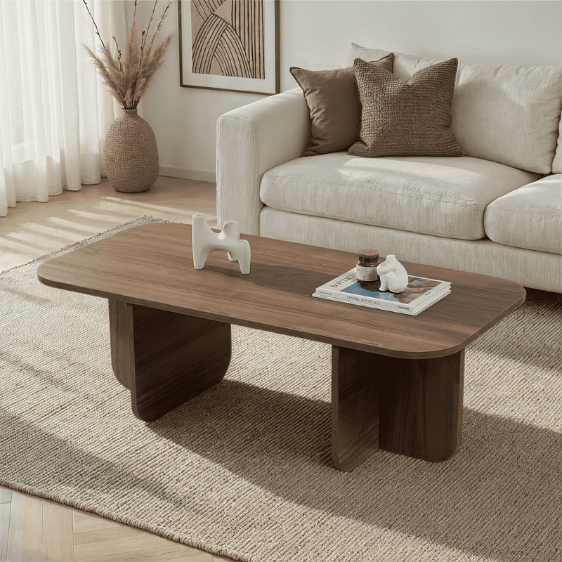 Becaj - Table Basse Rectangulaire Avec Plateau Aux Bords Arrondis - Noyer