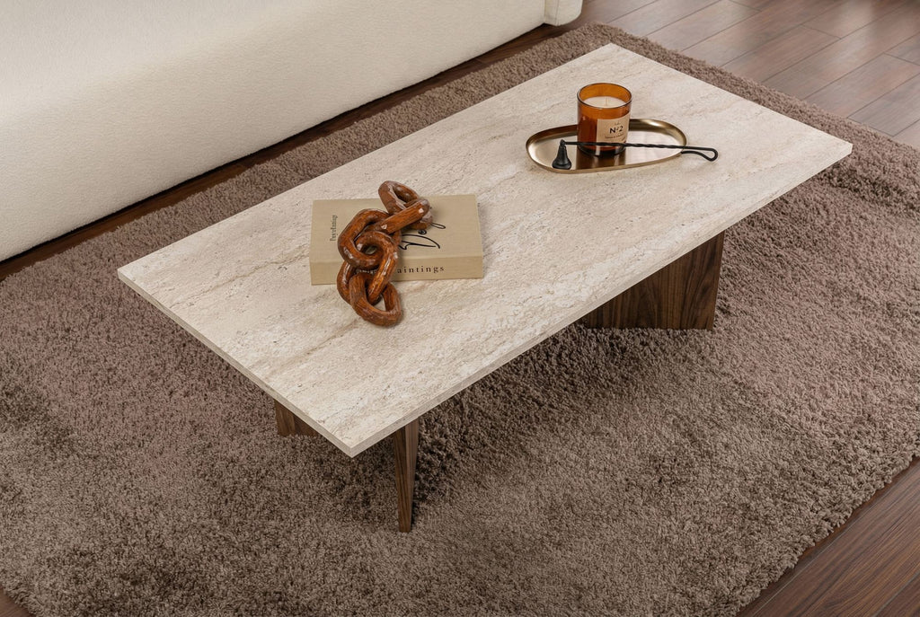 Sabin - Coffee Table - Travertine/Venezia Walnut