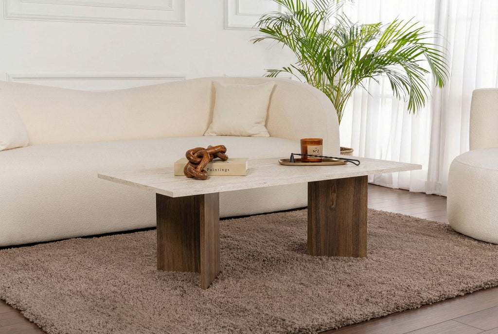 Sabin - Coffee Table - Travertine/Venezia Walnut
