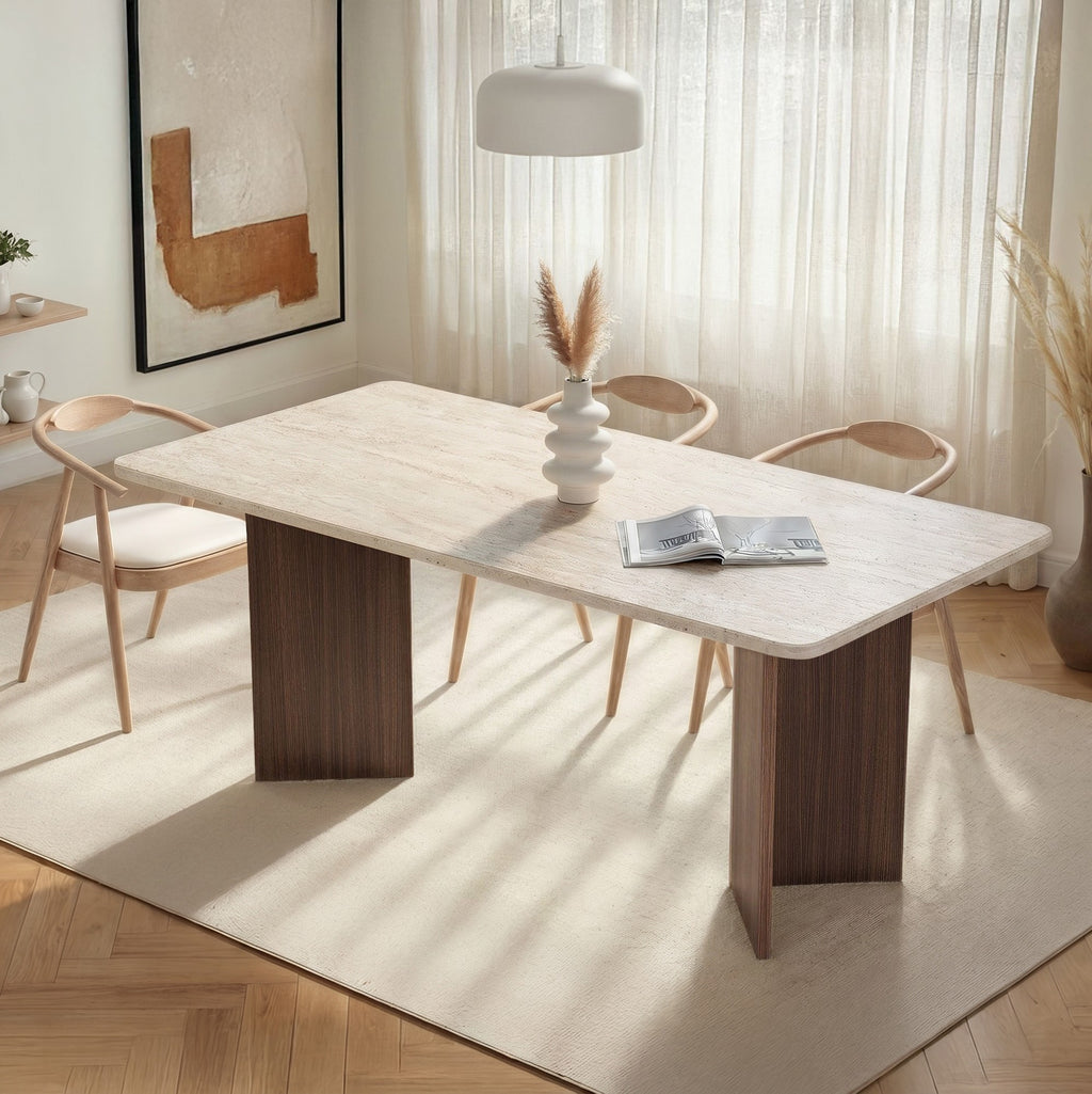 Linza - Dining Table - Travertine/Milano Walnut
