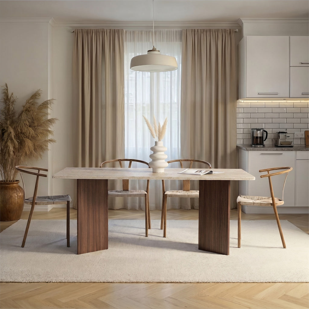 Linza - Dining Table - Travertine/Milano Walnut