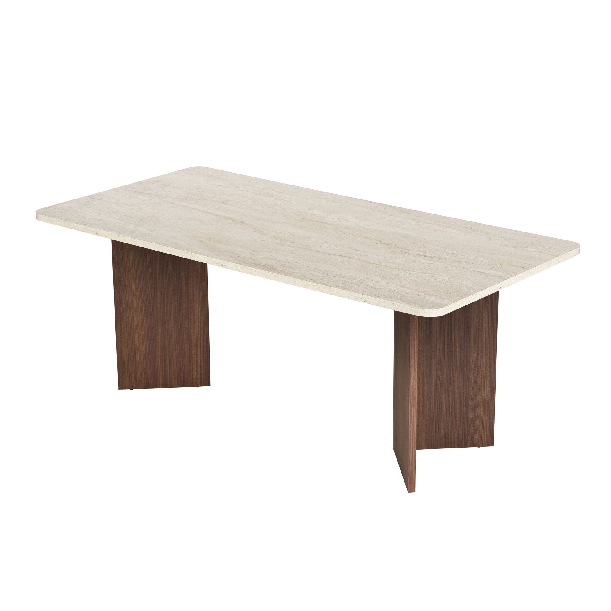 Linza - Dining Table - Travertine/Milano Walnut