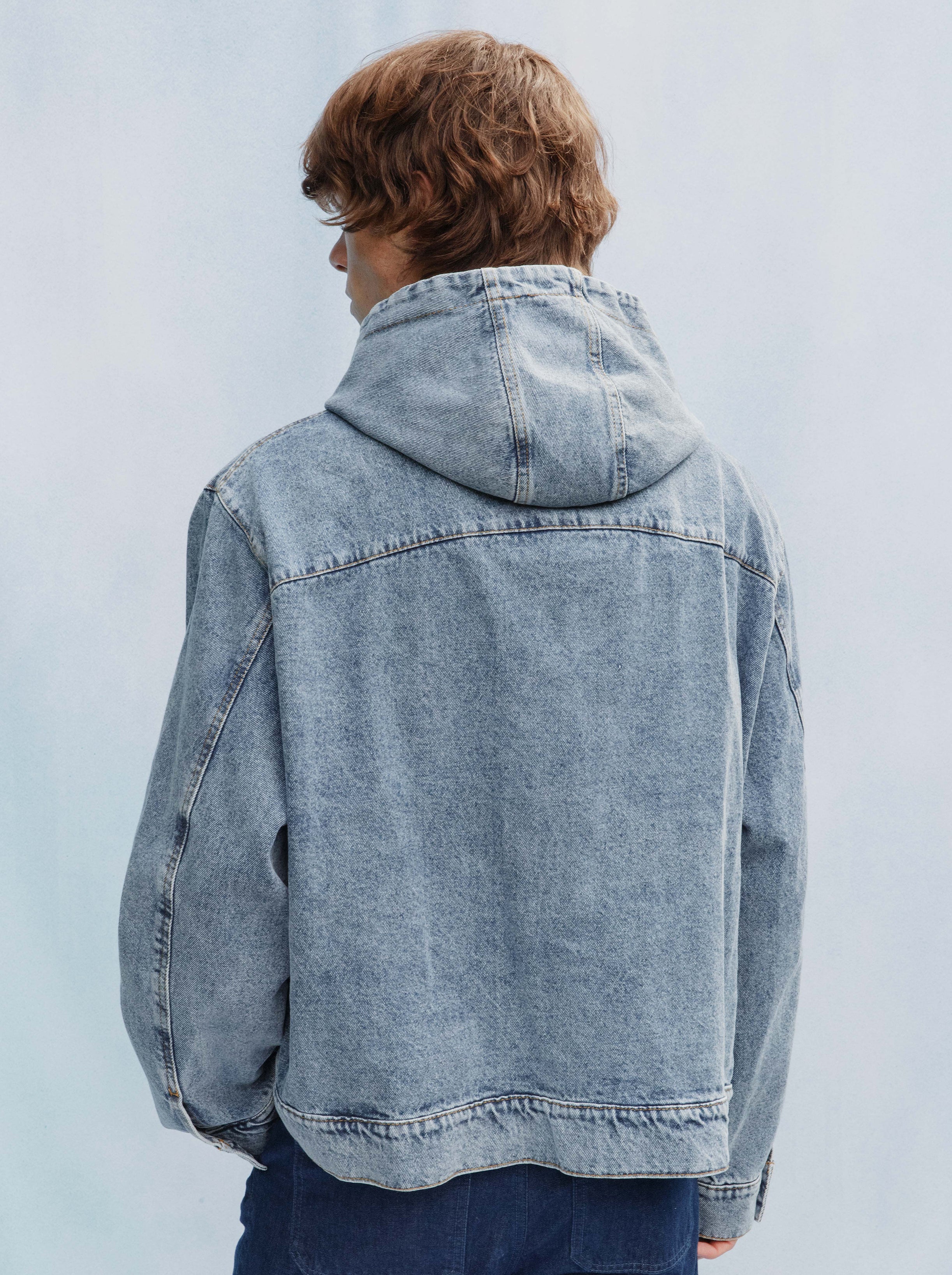 Veste À Capuche Unisexe Patch Denim Délavé