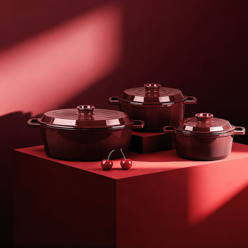 Cocotte En Fonte Ronde ‘Masseiron’ Merlot 25 X 11,5Cm - Bordeau / Noir