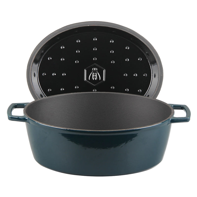 Cocotte En Fonte Ovale ‘Masseiron’ Emeraude 33 X 26 X 12,5Cm - Bleu / Noir