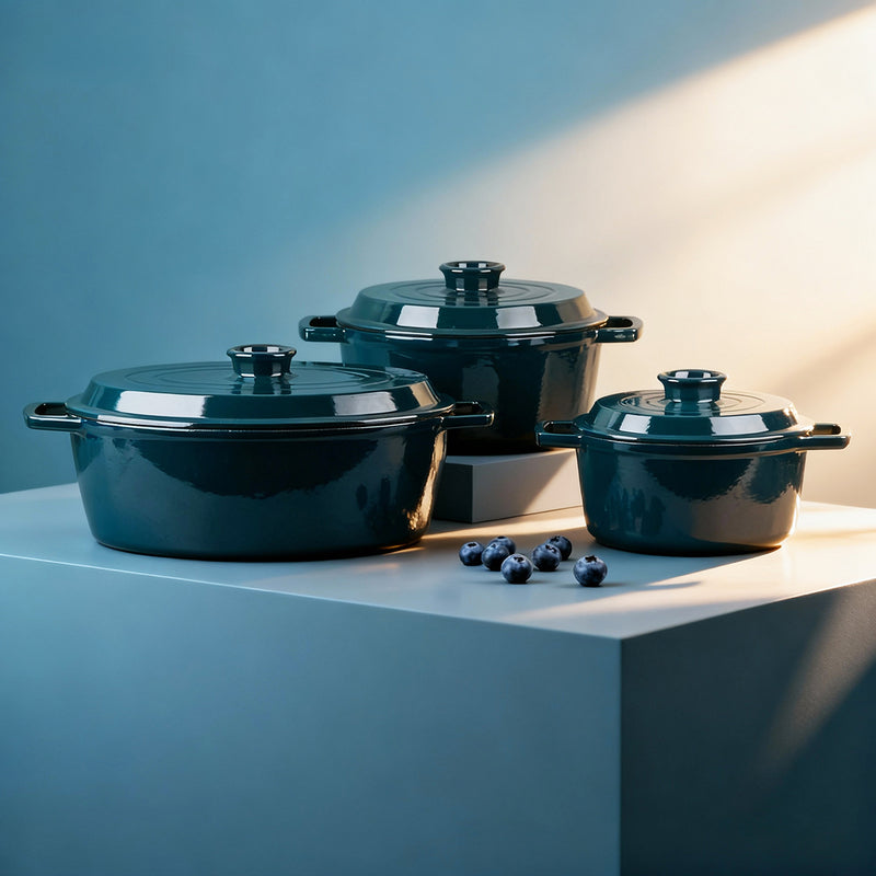 Cocotte En Fonte Ovale ‘Masseiron’ Emeraude 33 X 26 X 12,5Cm - Bleu / Noir