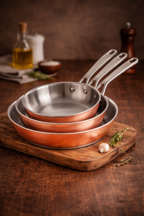 Set De 3 Poêles En Acier Inoxydable Triply - Cuivre
