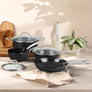 Airiron Set De 9Pcs Indépendante - Casserole 16Cm - Casserole 18Cm Avec Son Couvercle - Sauteuse 24Cm Avec Son Couvercle - Faitout 24Cm Avec Son Couvercle - Poêle 24Cm - Poêle 28Cm - Noir