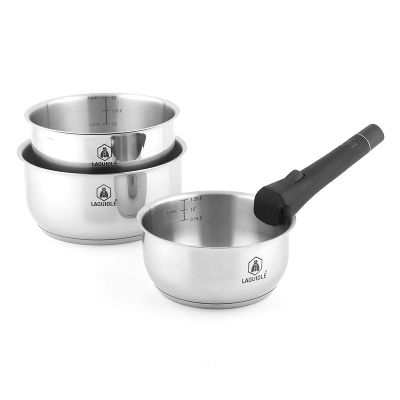 3 Casseroles Amovible 'Réactif' Inox 16/18/20 Cm Induction - Argent