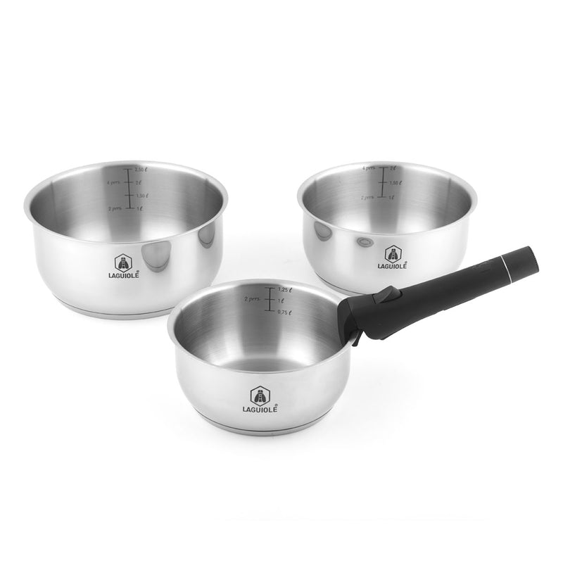 3 Casseroles Amovible 'Réactif' Inox 16/18/20 Cm Induction - Argent