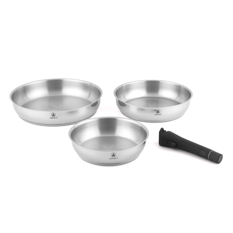 3 Poêles Amovible 'Réactif' Inox 20/24/28 Cm Induction - Argent