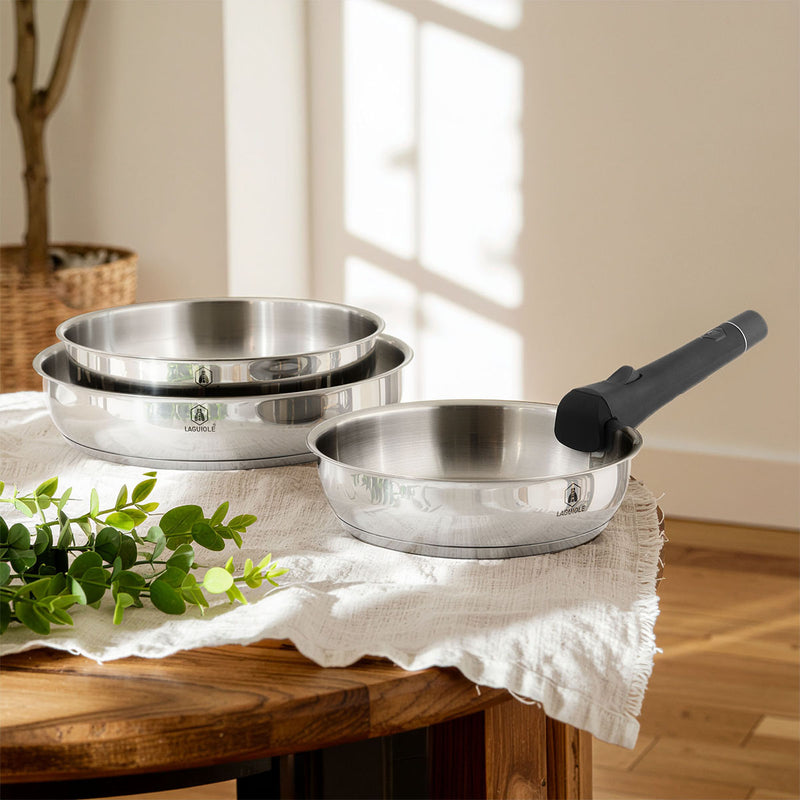 3 Poêles Amovible 'Réactif' Inox 20/24/28 Cm Induction - Argent