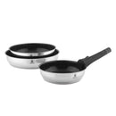 3 Poêles Amovible 'Réactif' Inox 20/24/28 Cm Anti-Adhésif Céramique Ck2 Greblon® Induction - Argent