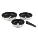 3 Poêles Amovible 'Réactif' Inox 20/24/28 Cm Anti-Adhésif Céramique Ck2 Greblon® Induction - Argent