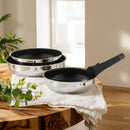 3 Poêles Amovible 'Réactif' Inox 20/24/28 Cm Anti-Adhésif Céramique Ck2 Greblon® Induction - Argent