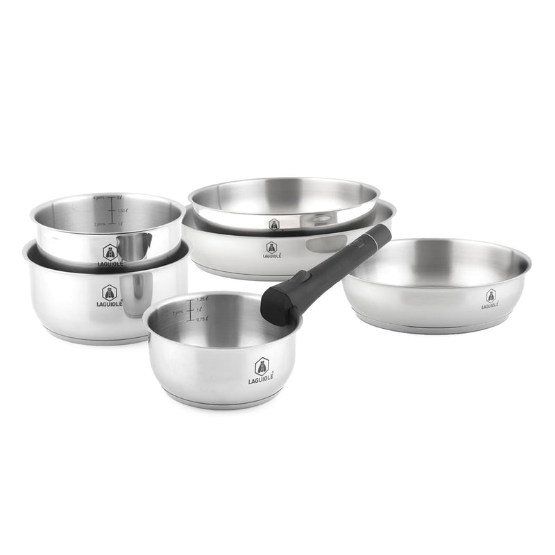 Set 7 Pièces Amovible 'Réactif' Inox Induction - Argent