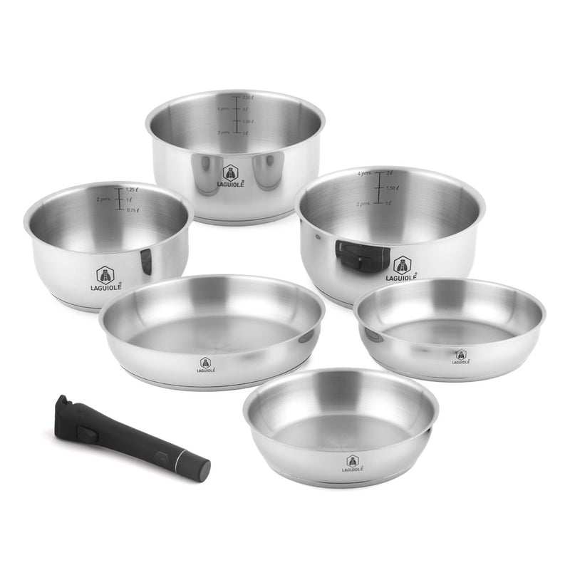 Set 7 Pièces Amovible 'Réactif' Inox Induction - Argent