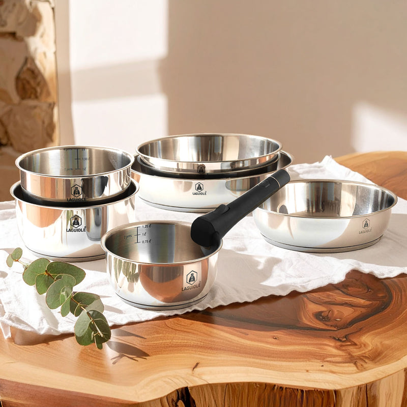 Set 7 Pièces Amovible 'Réactif' Inox Induction - Argent