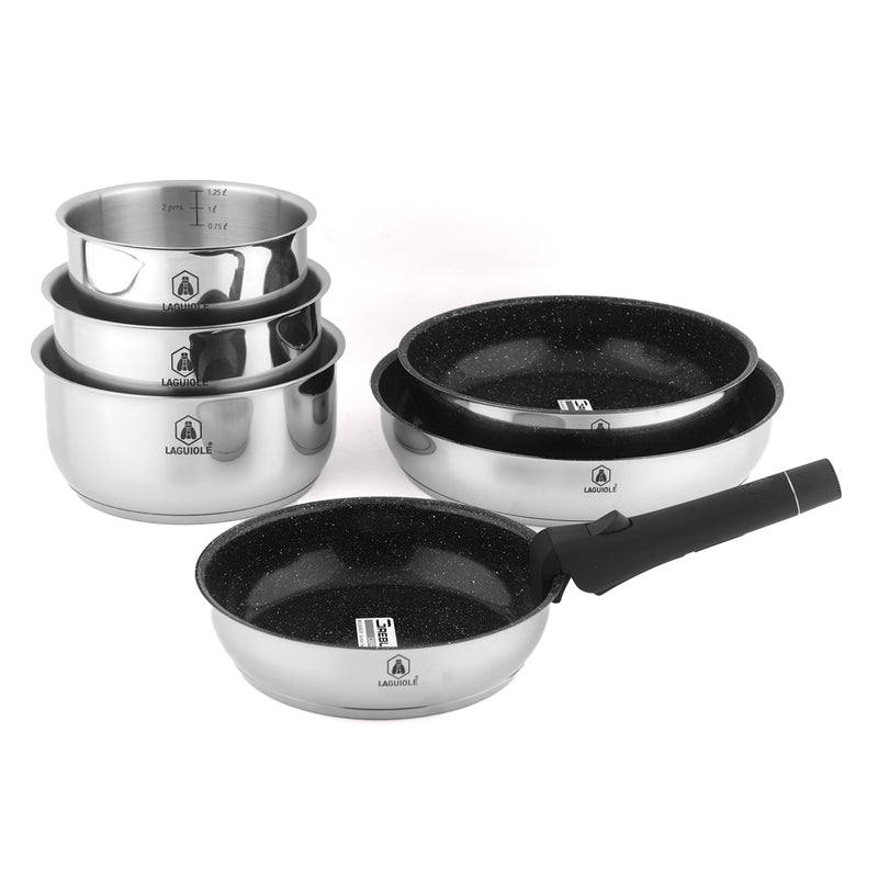 Set 7 Pièces Amovible 'Réactif' Inox Anti-Adhésif Céramique Ck2 Greblon® Induction - Argent