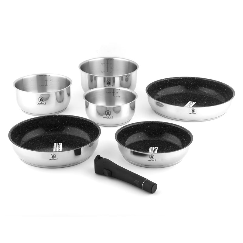 Set 7 Pièces Amovible 'Réactif' Inox Anti-Adhésif Céramique Ck2 Greblon® Induction - Argent