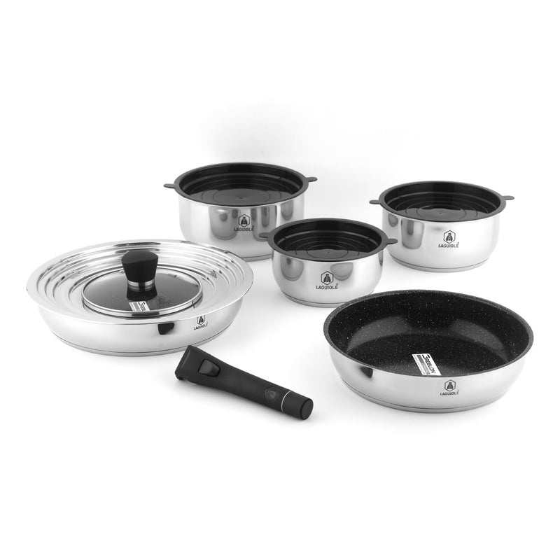 Set 10 Pièces Amovible'Réactif' Inox Anti-Adhésif Céramique Ck2 Greblon® Induction - Argent