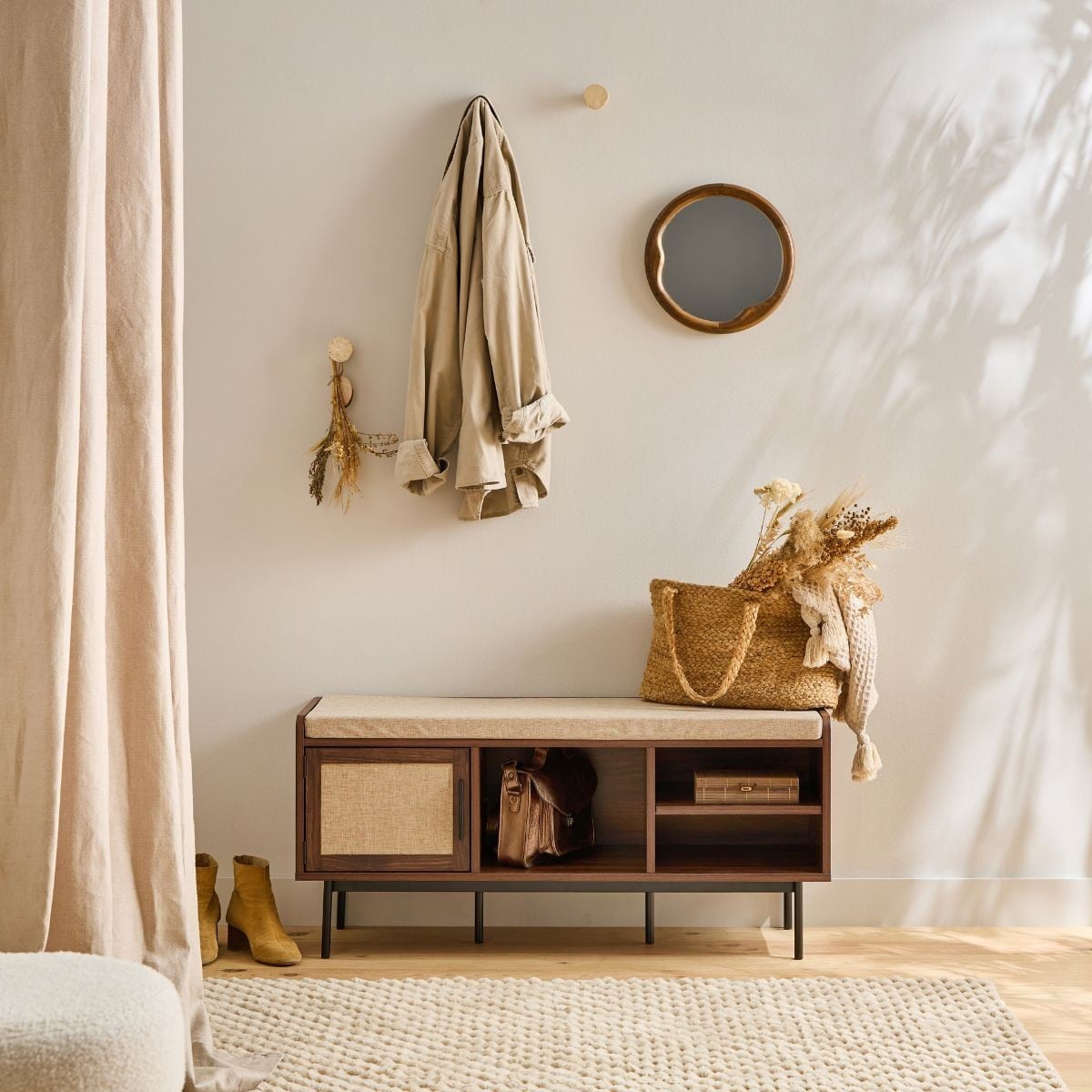 Jetson - 1 Door Bench - Fabric & Walnut