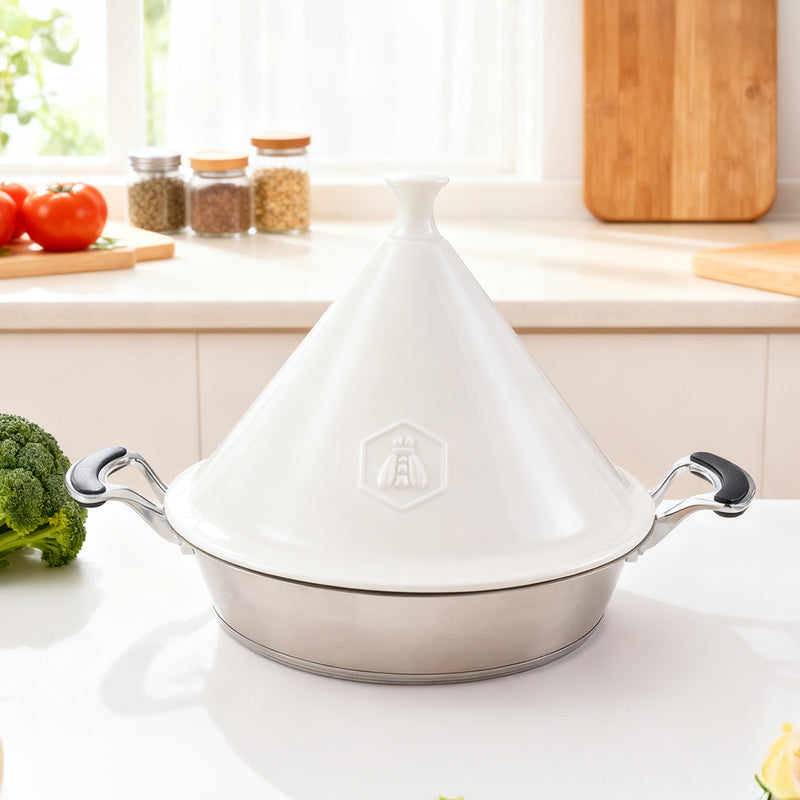 Tajine Inox Avec Couvercle En Céramique 18/8 28,5Cm - Blanc