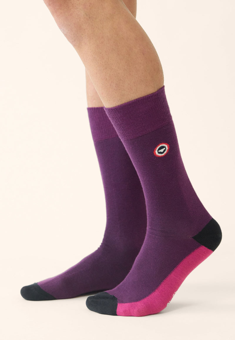 Lot De 3 Chaussettes Mi-Hautes En Coton - Chaussettes Fuchsia Demibloc Prune Fuchsia Noir