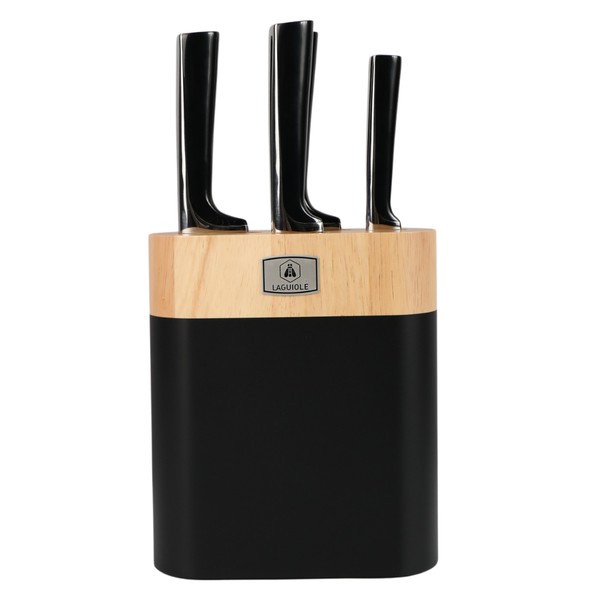 ScintiBois - Bloque + 4 Cuchillos - Acero - Negro