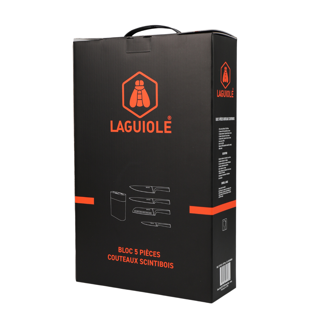 ScintiBois - Bloque + 4 Cuchillos - Acero - Negro