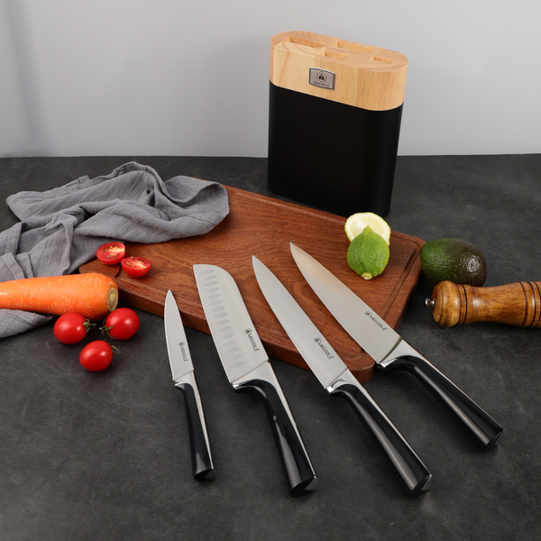 ScintiBois - Bloque + 4 Cuchillos - Acero - Negro
