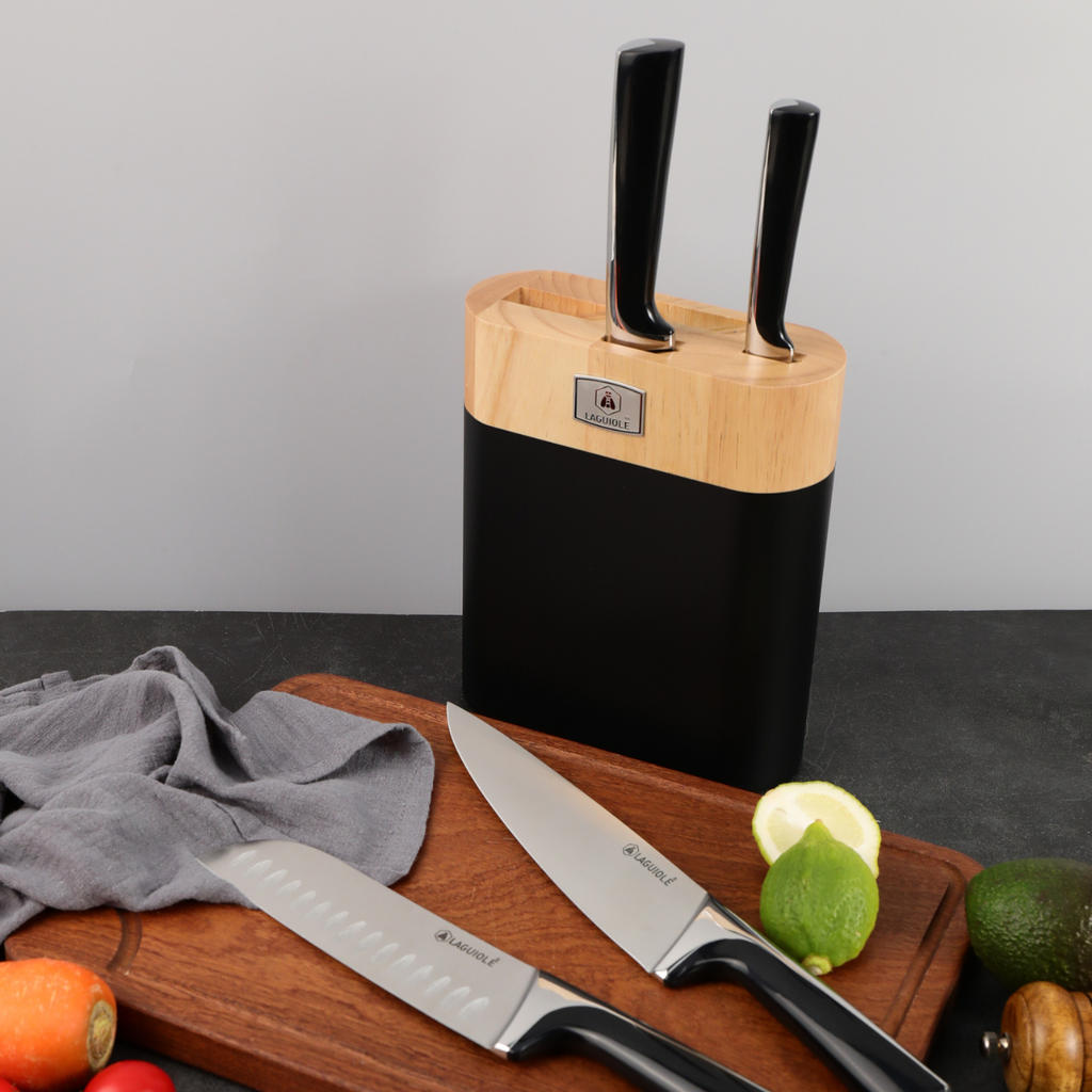 ScintiBois - Bloque + 4 Cuchillos - Acero - Negro