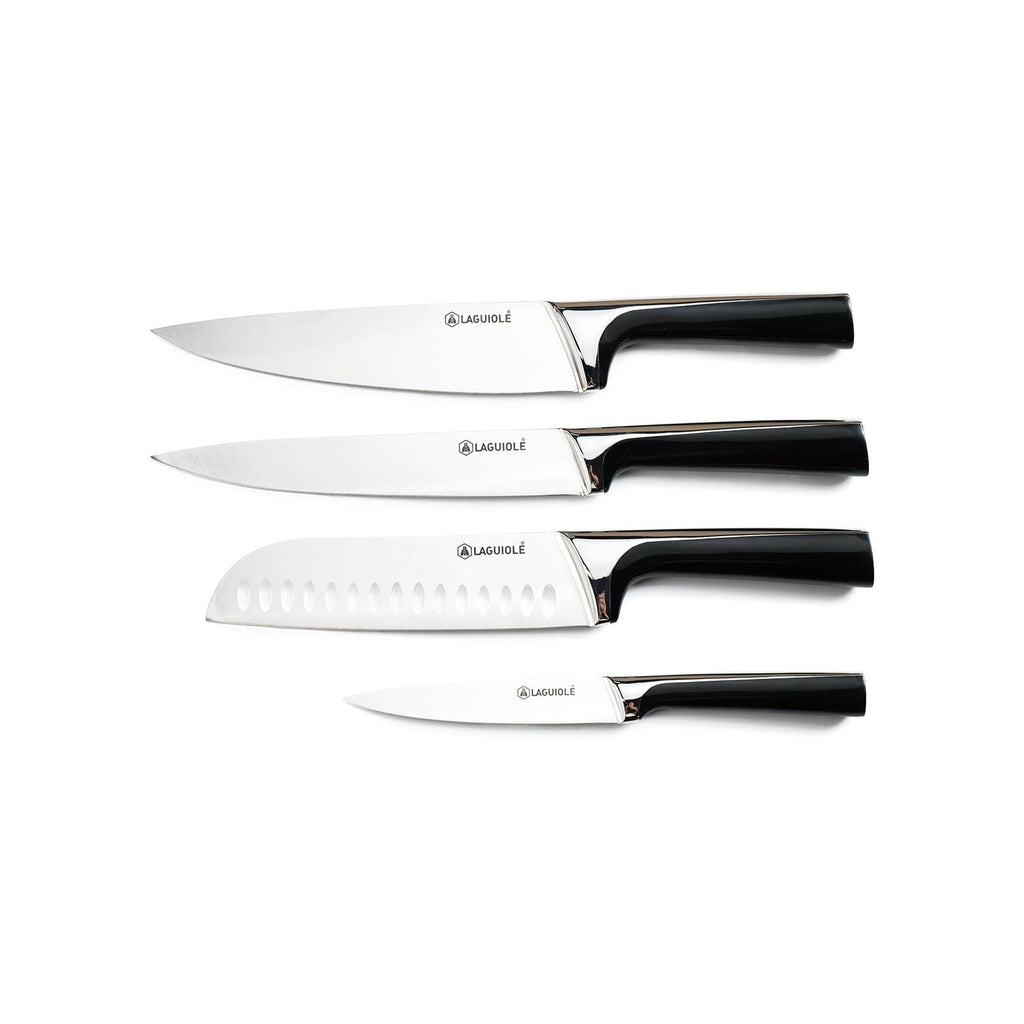 ScintiBois - Bloque + 4 Cuchillos - Acero - Negro