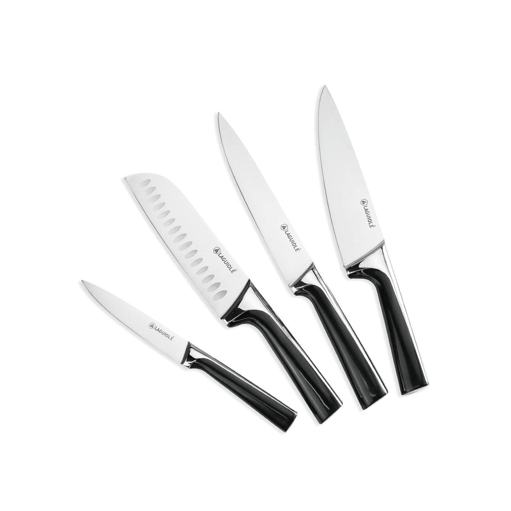 ScintiBois - Bloque + 4 Cuchillos - Acero - Negro