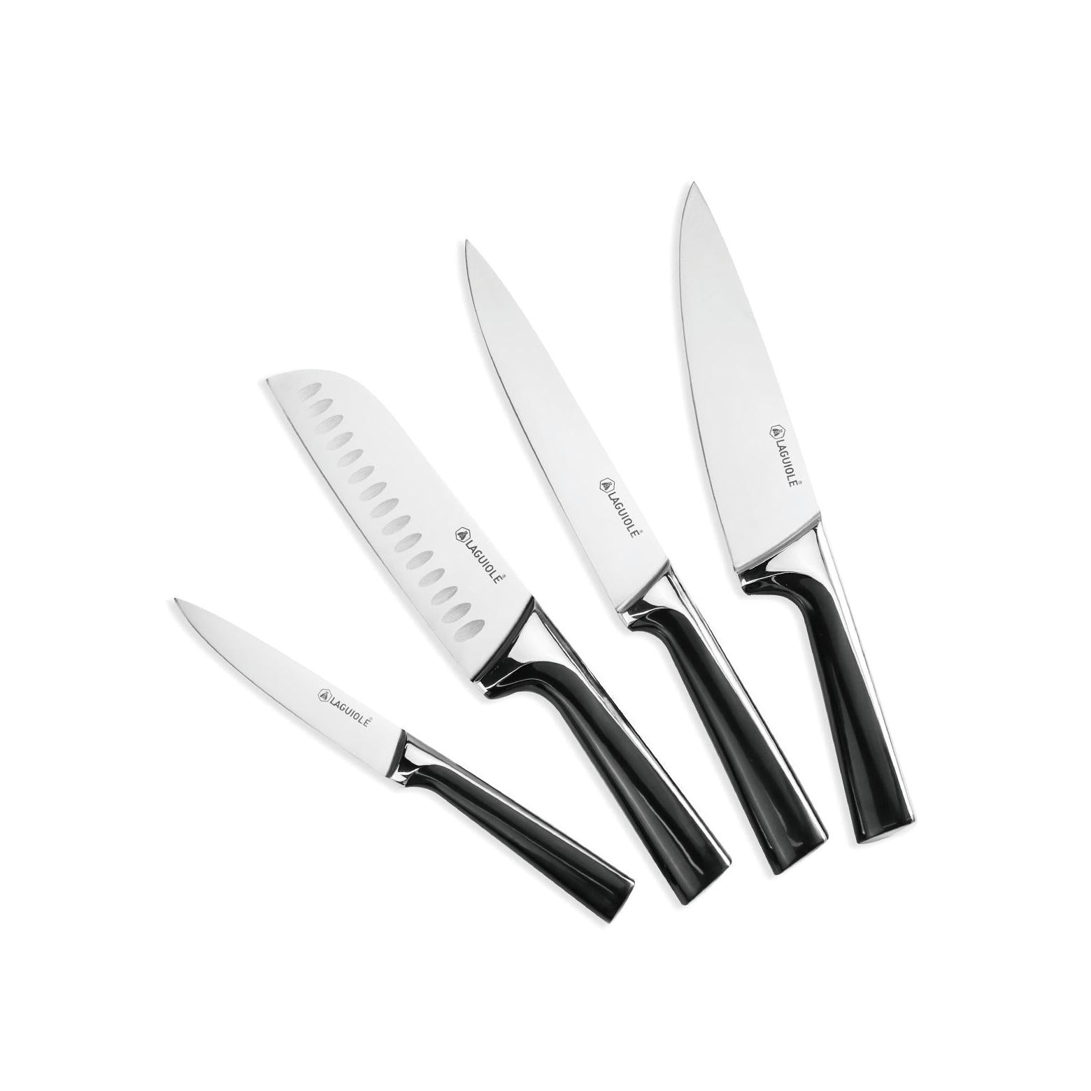 ScintiBois - Bloque + 4 Cuchillos - Acero - Negro