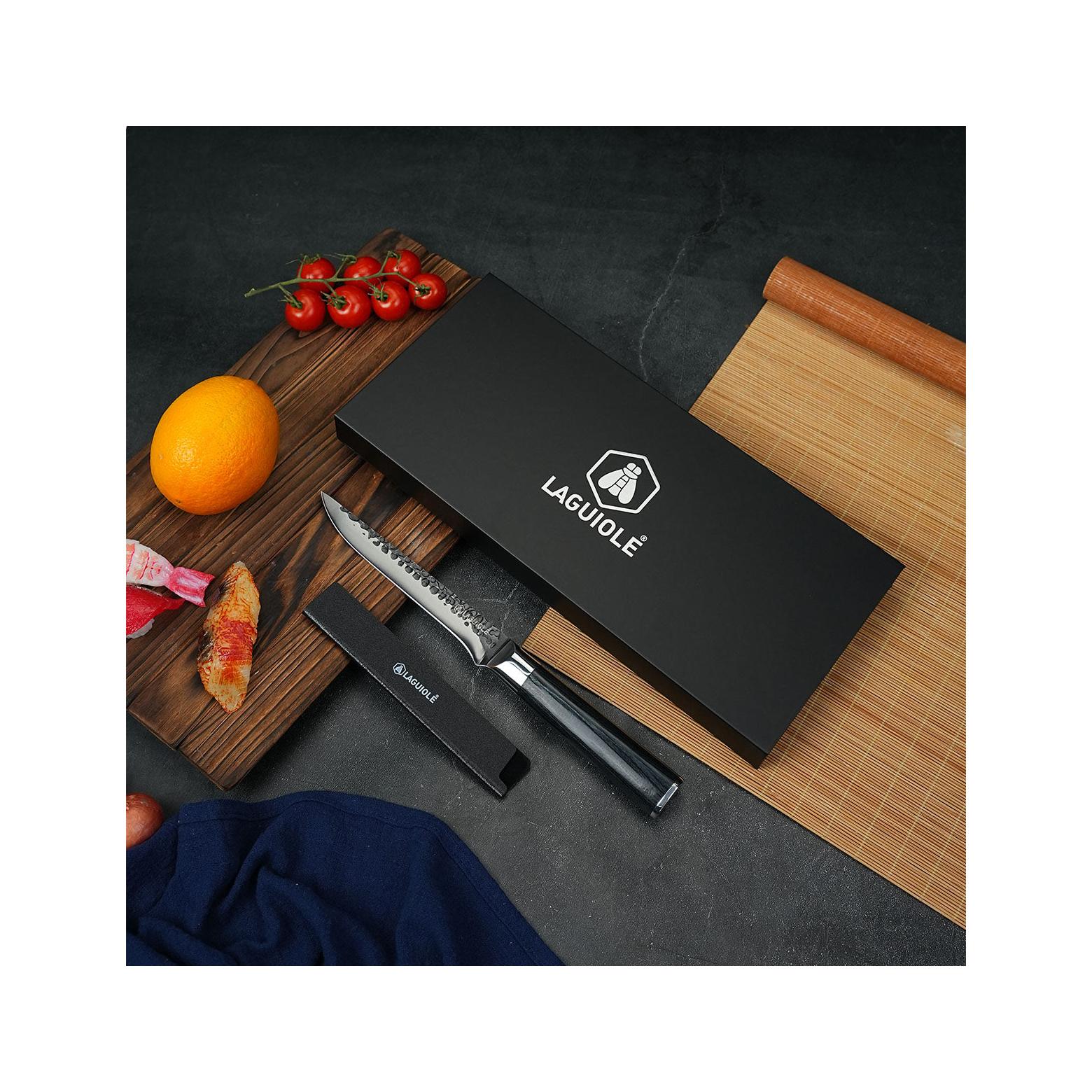Sen - Cuchillo para deshuesar con funda - Acero y madera Pakka - Negro