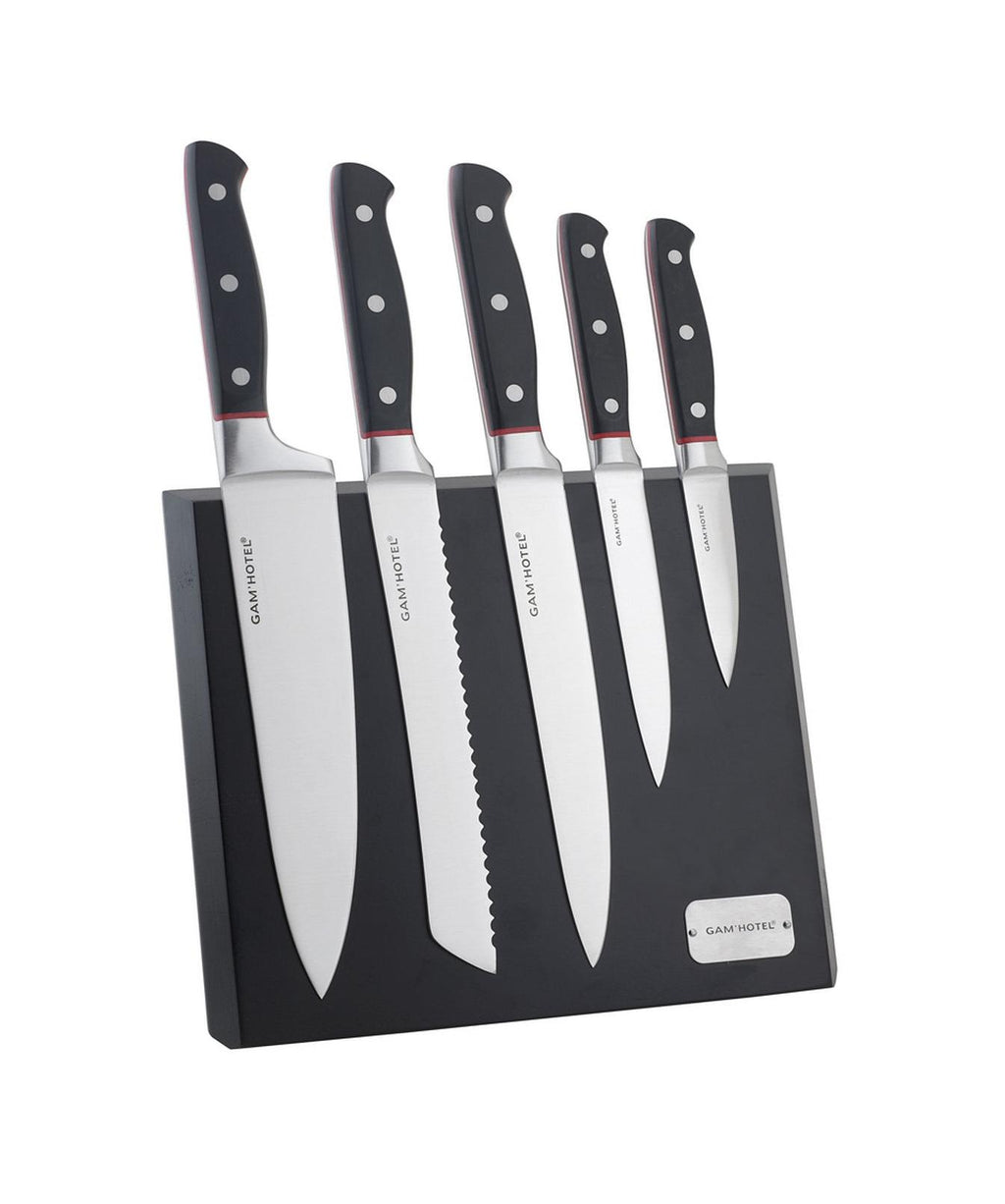 Hiro - Gam'Hotel - Ceppo magnetico con 5 coltelli - Nero/Rosso