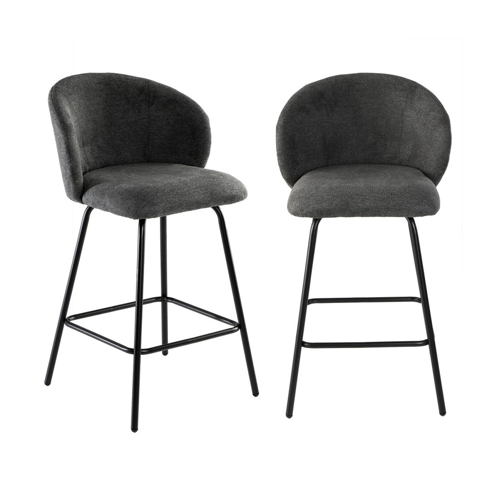Sorrel - Set of 2 Stools with Metal Legs - Anthracite Grey Mottled Fabric
