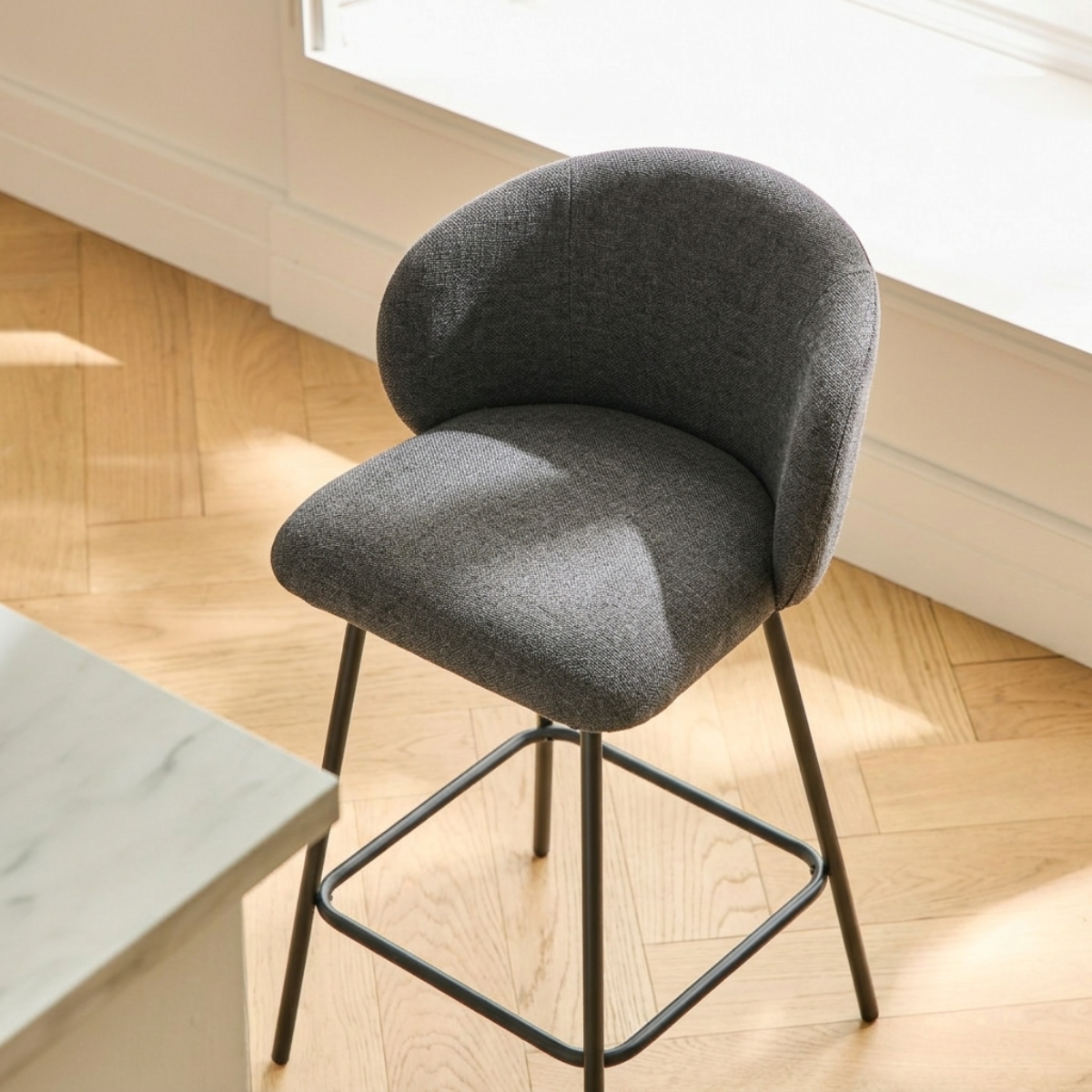 Sorrel - Set of 2 Stools with Metal Legs - Anthracite Grey Mottled Fabric