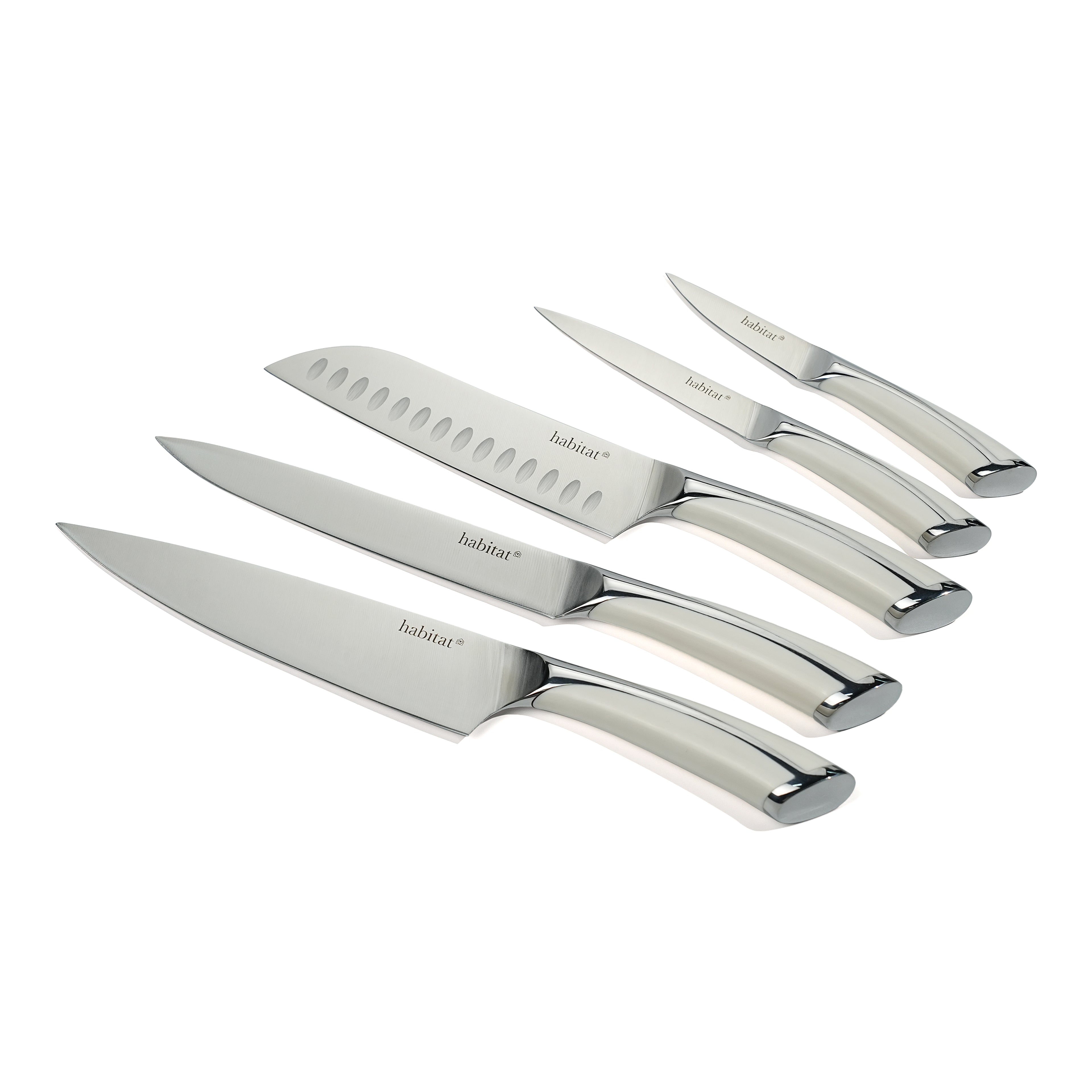 Heritage - Bloc De 5 Couteaux En Blanc + Un Aiguiseur 3 En 1 - Blanc