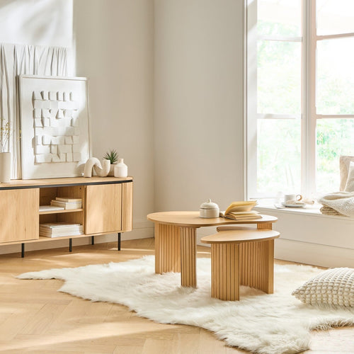 Lot de 2 Tables Basses Forme Organique Thea - Bois Clair