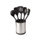 Harmonie - Juego de 6 utensilios de cocina - Acero inoxidable y silicona - Plata / Negro