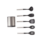Harmonie - Juego de 6 utensilios de cocina - Acero inoxidable y silicona - Plata / Negro