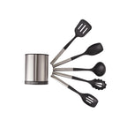 Harmonie - Juego de 6 utensilios de cocina - Acero inoxidable y silicona - Plata / Negro