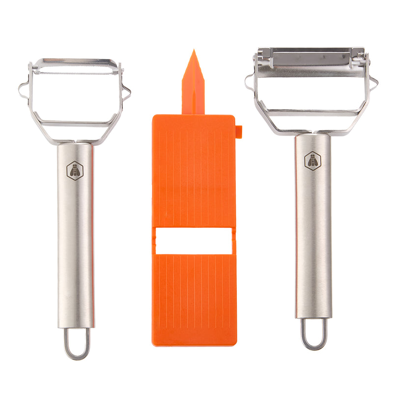 3 En 1 Un Épluche Légumes Original, Un Éplucheur Julienne Et Mini Râpe 3 Pièces - Orange / Argente