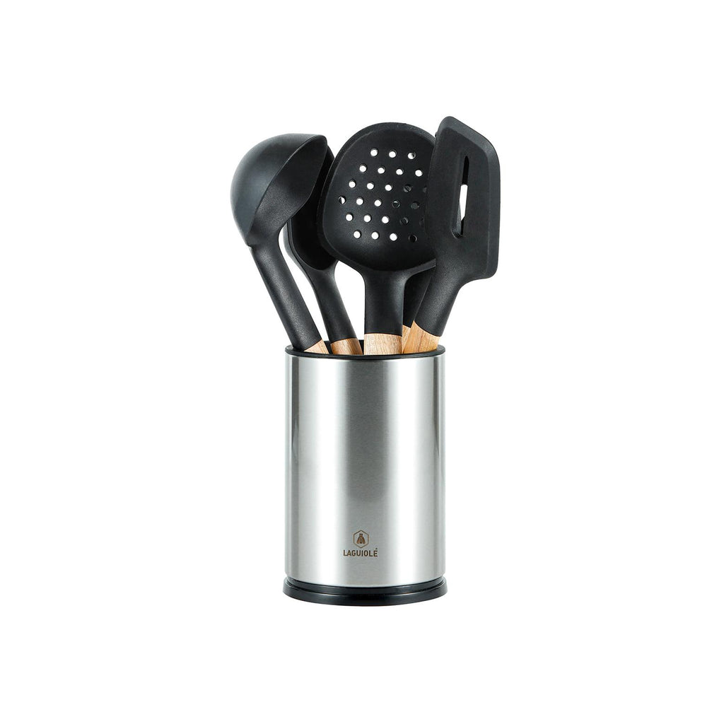 Sève - Juego de 6 utensilios de cocina - Acero inoxidable y madera de acacia - Plata / Madera