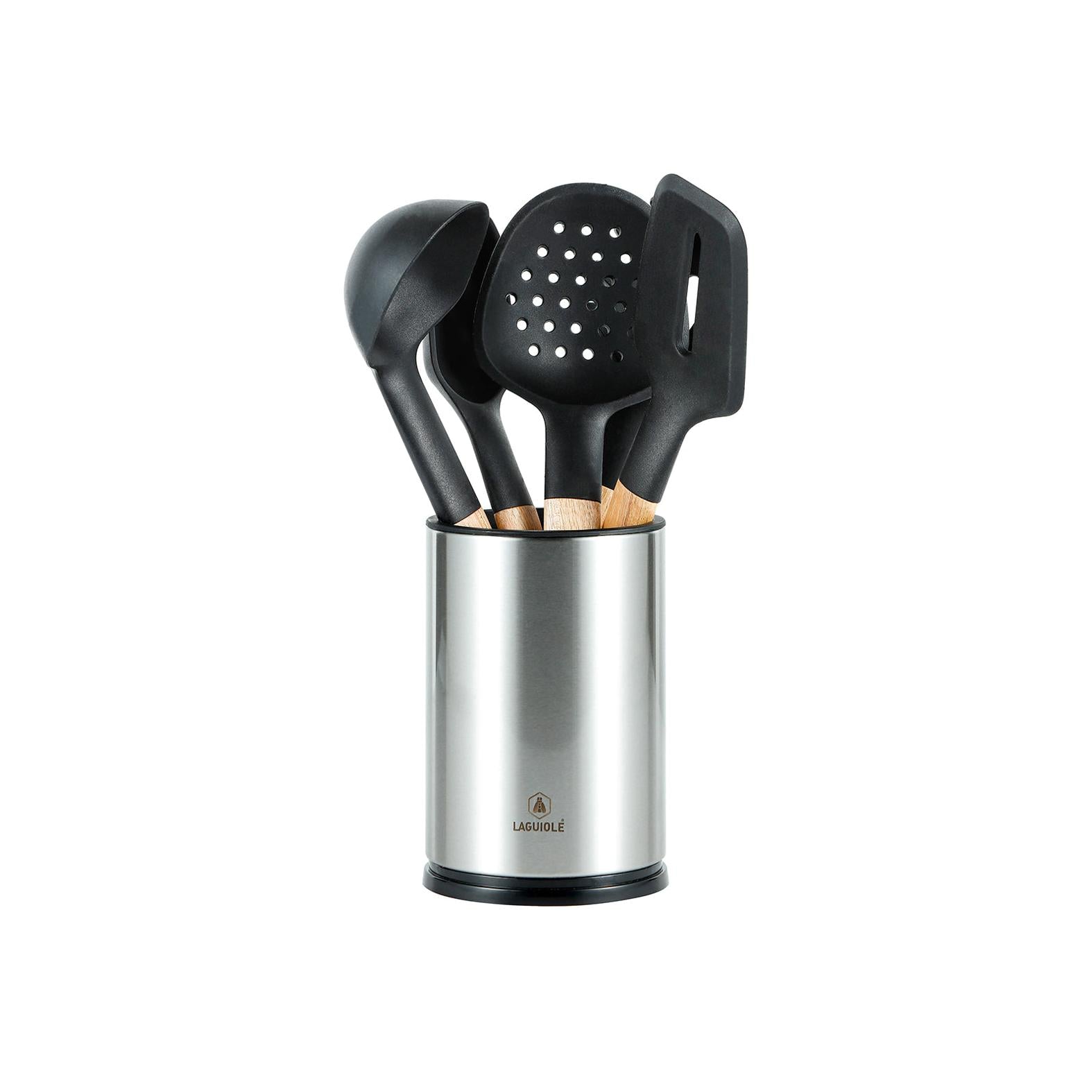 Sève - Juego de 6 utensilios de cocina - Acero inoxidable y madera de acacia - Plata / Madera