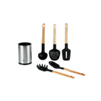 Sève - Juego de 6 utensilios de cocina - Acero inoxidable y madera de acacia - Plata / Madera