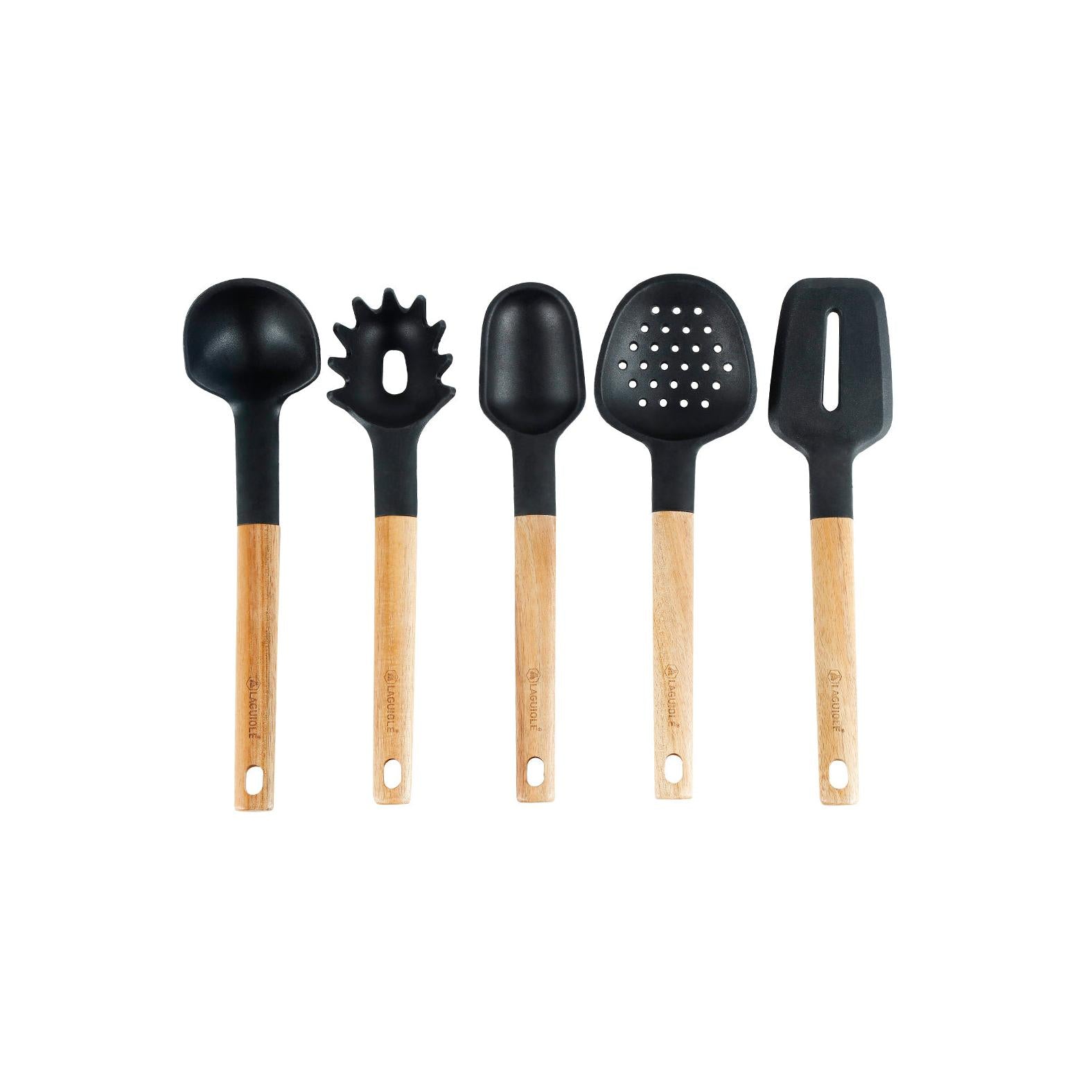 Sève - Juego de 6 utensilios de cocina - Acero inoxidable y madera de acacia - Plata / Madera